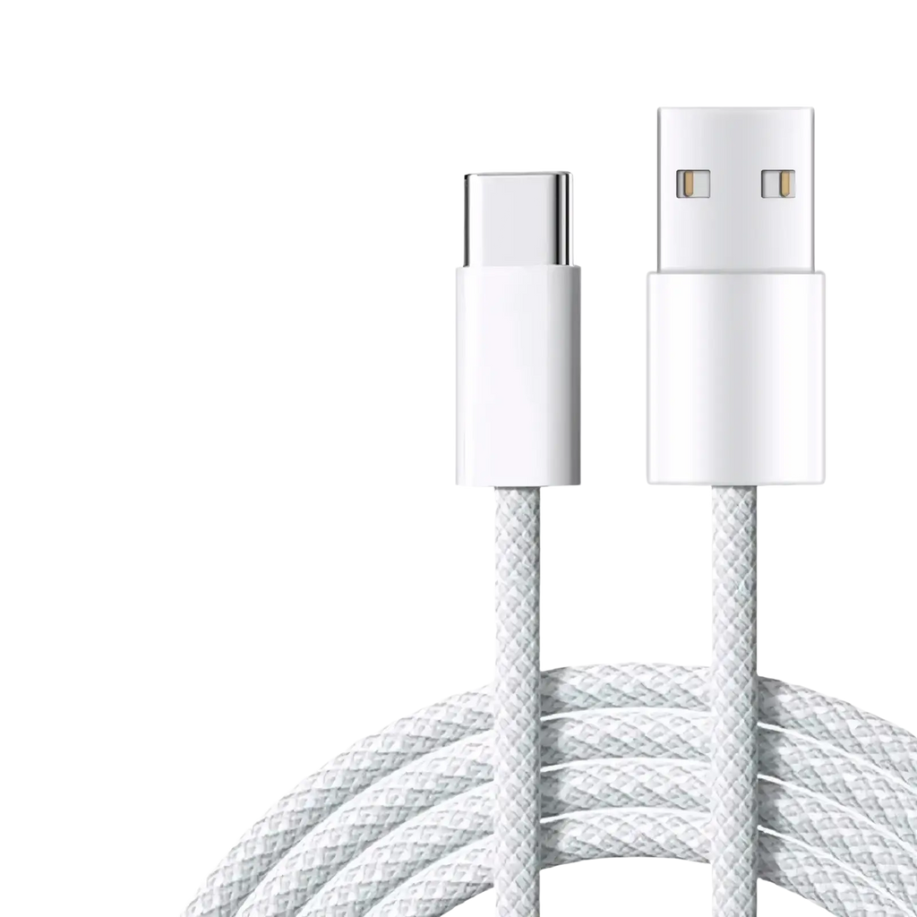 White braided usb-c to lightning fast charging cable with 60w power for iphone 15-16 series devices