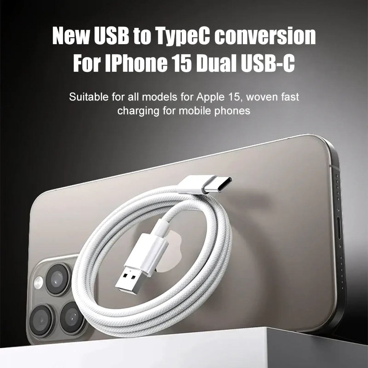 White woven 60w usb c braided iphone fast charging cable with dual connectors for iphone 15 fast charging
