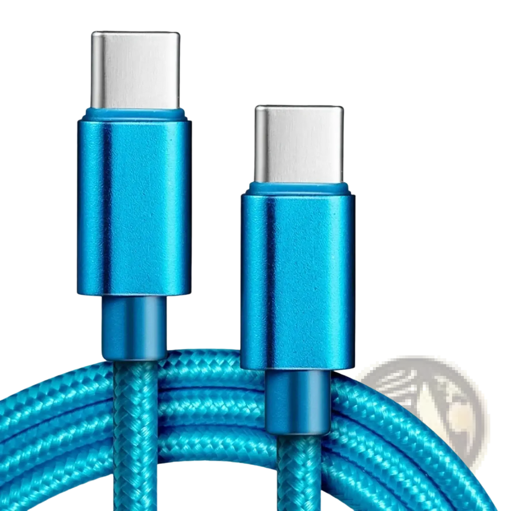 60w usb c fast charging cable braided data cord in blue with metallic connectors for durable high-speed charging