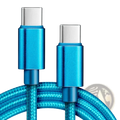 60w usb c fast charging cable braided data cord in blue with metallic connectors for durable high-speed charging
