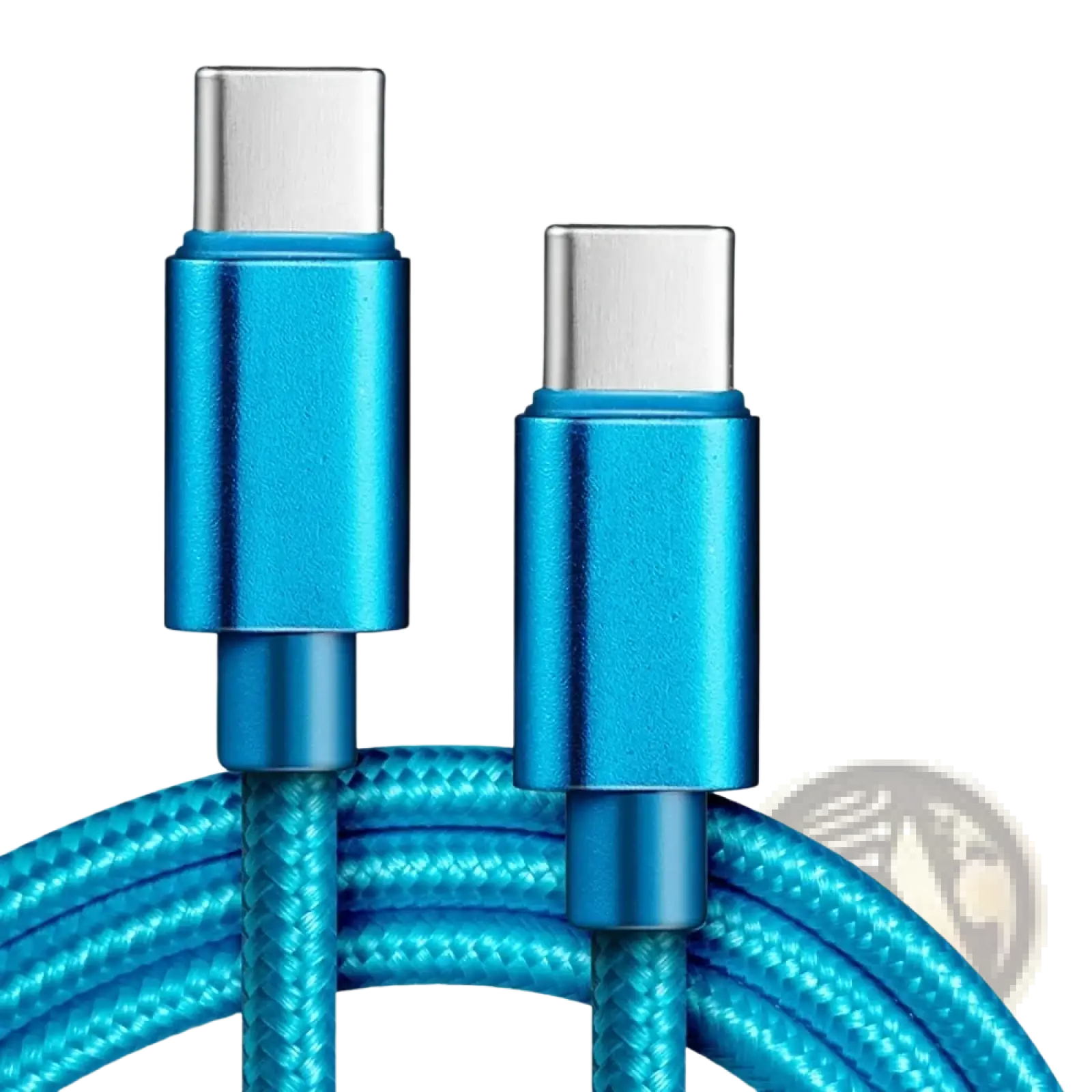 60w usb c fast charging cable braided data cord in blue with metallic connectors for durable high-speed charging