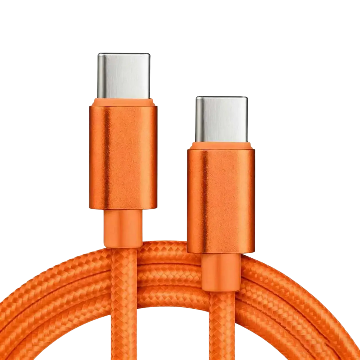 Orange braided usb-c fast charging cable with metallic connectors 60w durable data cord for efficient power transfer