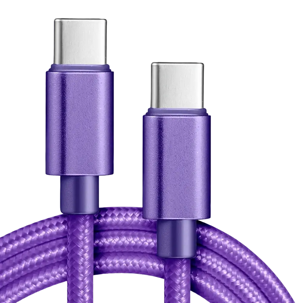 Purple braided usb-c fast charging cable with metallic connectors for 60w data transfer and power delivery