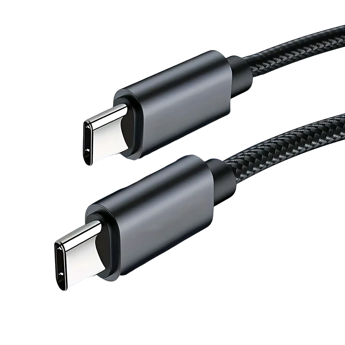 Black braided 60w usb-c fast charging cable with metallic connectors type-c to type-c for efficient power delivery