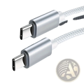 Silver 60w usb-c fast charging cable type-c to type-c with braided white and silver exterior for durable use