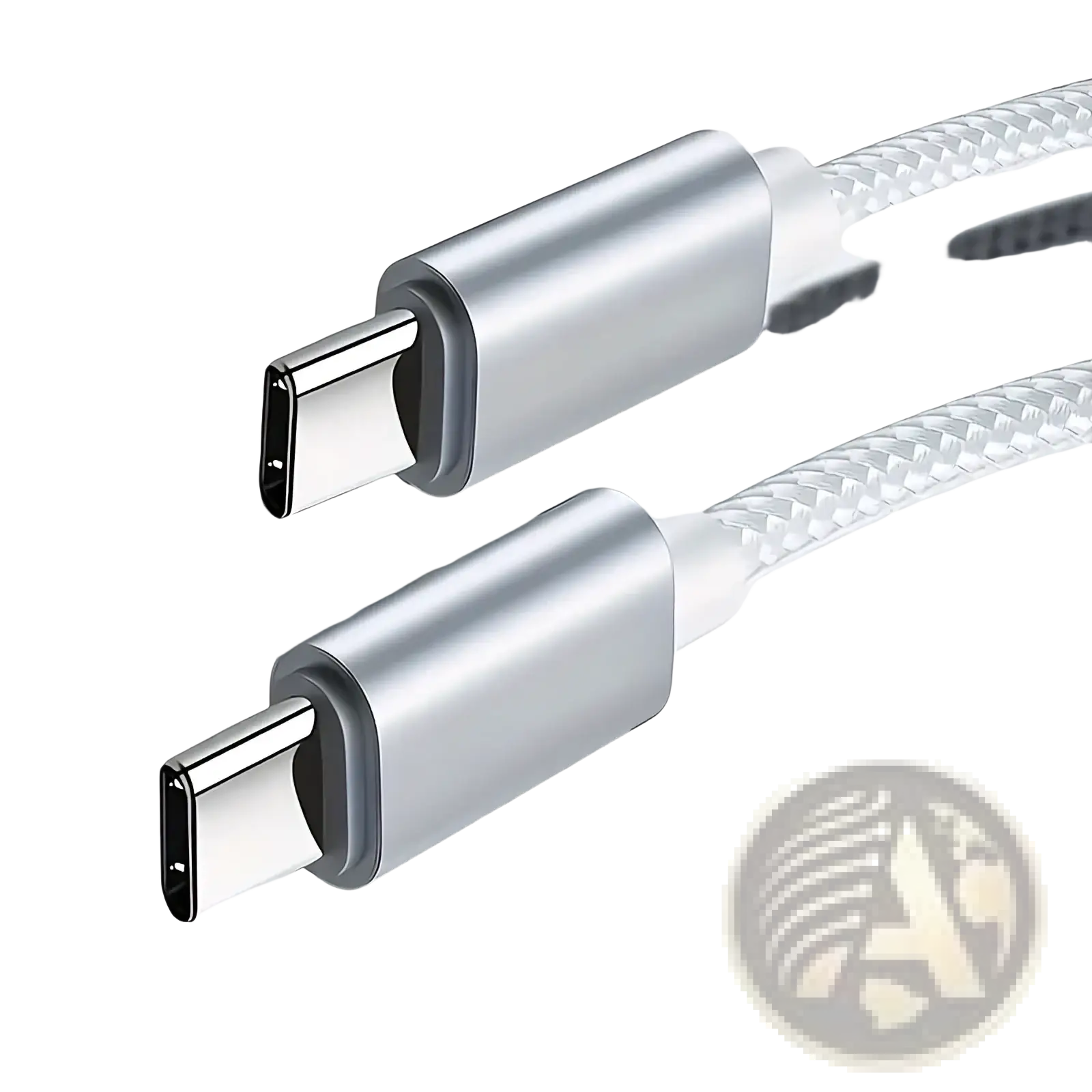 Silver 60w usb-c fast charging cable type-c to type-c with braided white and silver exterior for durable use