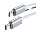 Silver 60w usb-c fast charging cable type-c to type-c with braided white and silver exterior for durable use