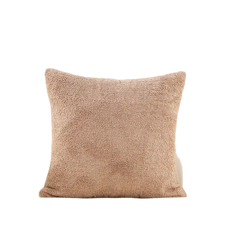 Beige fuzzy 60x60cm cushion cover with a soft textured teddy velvet surface in pure color design
