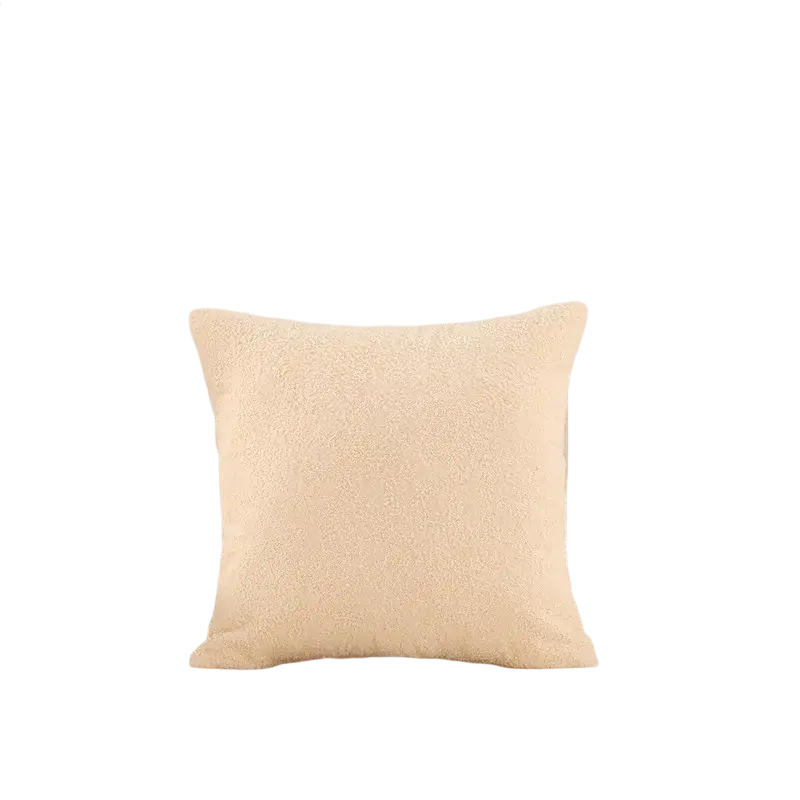 Cream-colored plush faux fur 60x60cm cushion cover with soft textured surface in solid teddy velvet pillowcase design