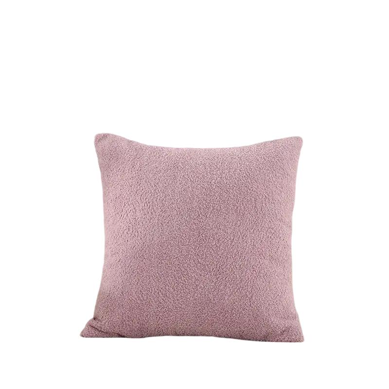 Soft lavender 60x60cm cushion cover made of plush teddy velvet with a textured fuzzy surface for home decor