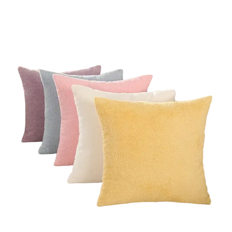 Yellow plush 60x60cm cushion cover made of solid teddy velvet for a soft and cozy home decor accent