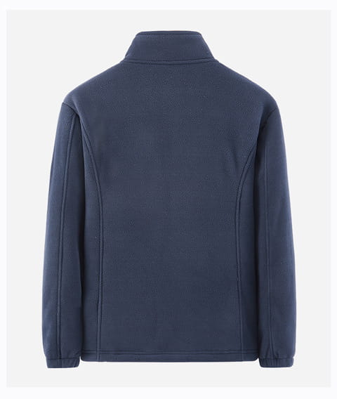 Navy blue mens fleece casual multipocket winter jacket made of soft fleece material with a high collar and subtle seam detailing.