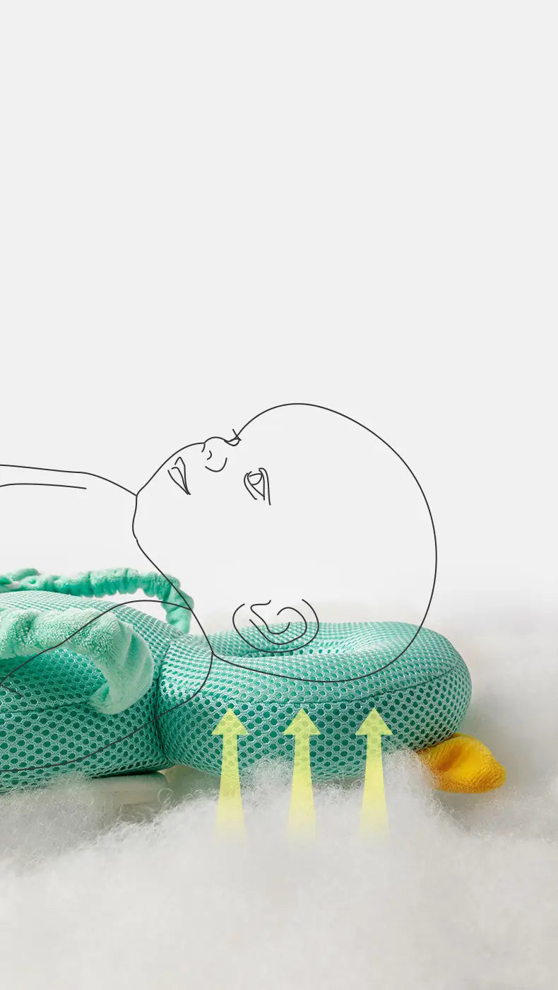 teal mesh baby head protector anti fall plush backpack cushion with soft cushioned edges and small yellow accent designed for infant safety.