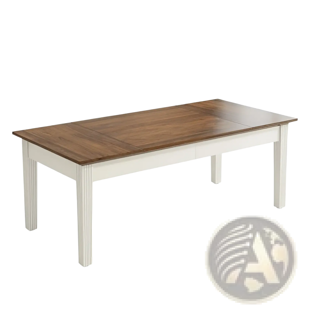 62 inch white and brown wooden executive office desk with a rich brown rectangular top and white grooved legs