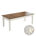 62 inch white and brown wooden executive office desk with a rich brown rectangular top and white grooved legs