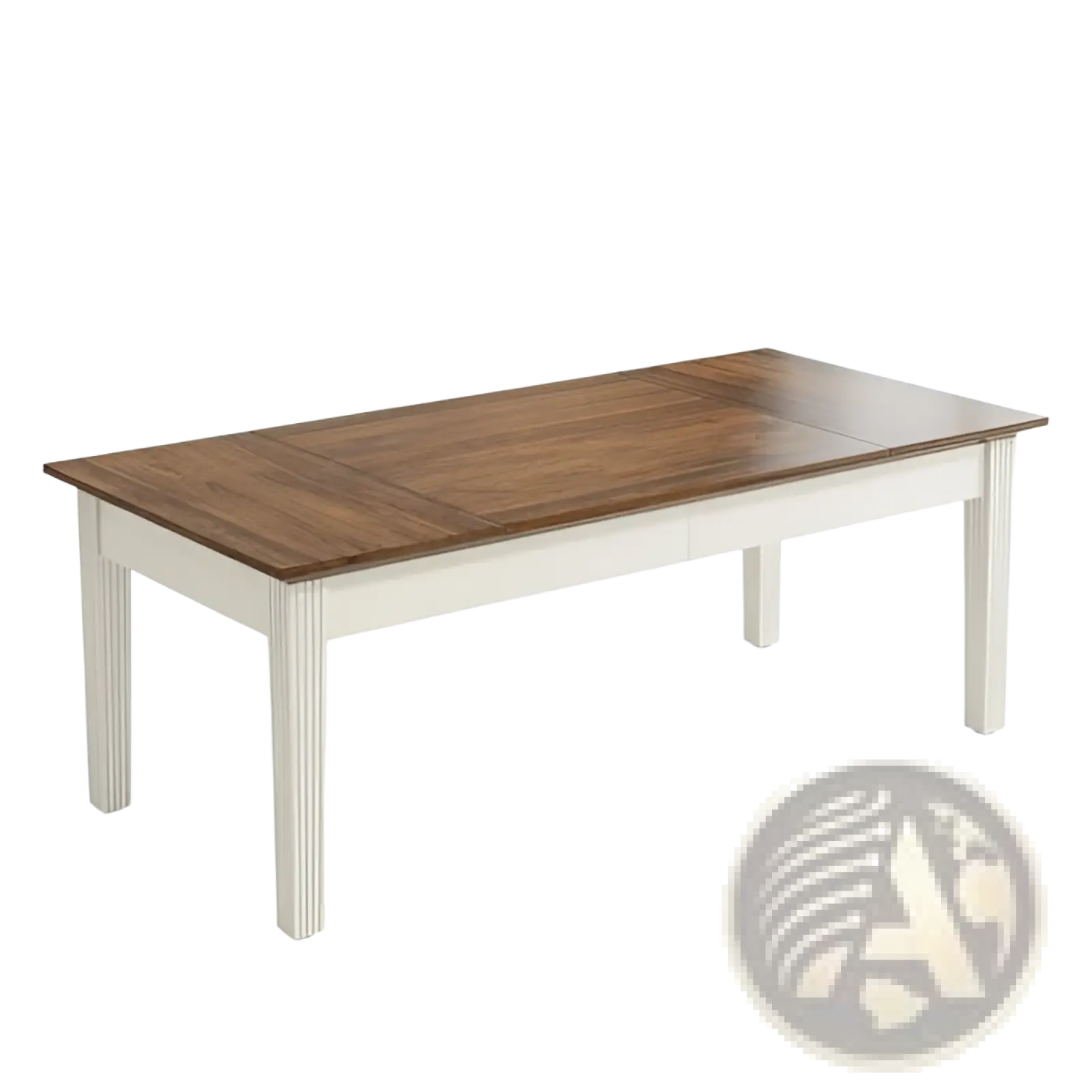 62 inch white and brown wooden executive office desk with a rich brown rectangular top and white grooved legs