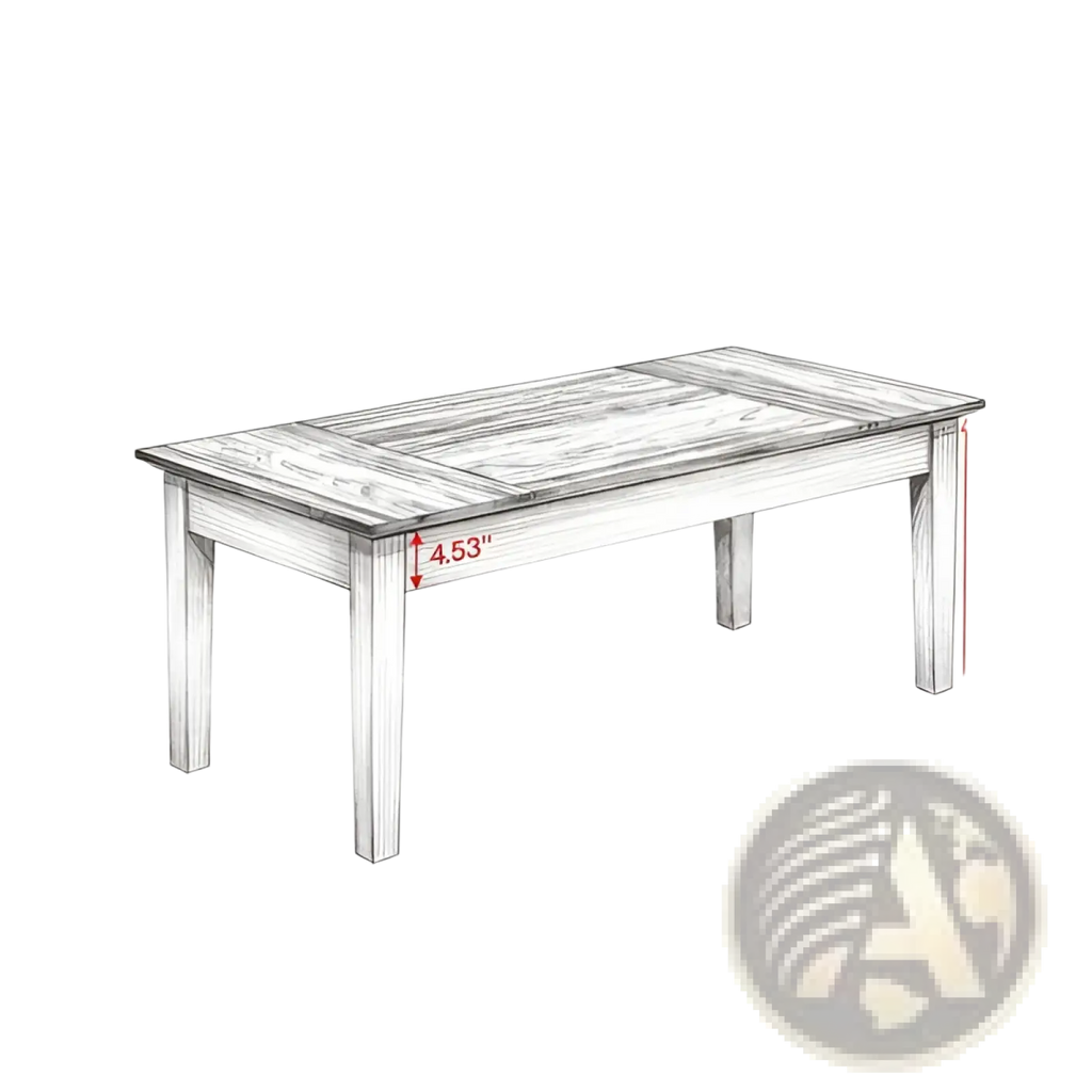 A rustic wooden coffee table with a distressed white finish and four sturdy legs complementing executive office decor