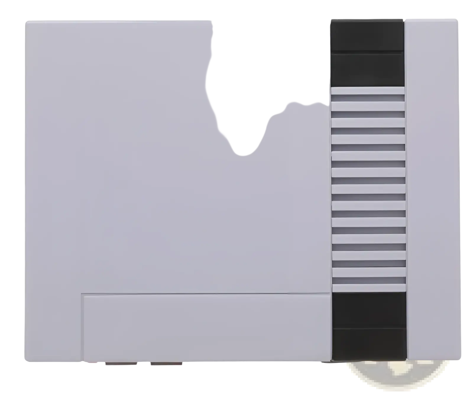 Gray plastic 620 retro video game console with black vertical stripe and vented panel with two controllers