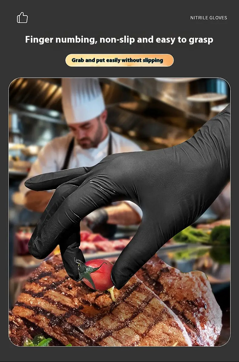 black nitrile disposable gloves 100 pack with smooth non slip texture for secure handling.