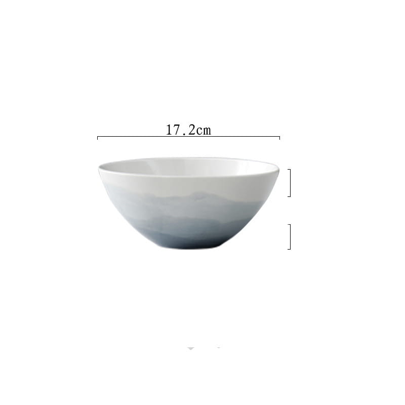 A 17.2cm wide ceramic gradient blue steak plate and bowl with a smooth finish transitioning from white at the rim to dark gray near the base.