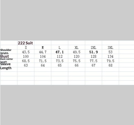 Size chart for the mens slim fit casual blazer british style suit displaying measurements in inches across sizes s through 3xl.