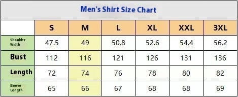Tabelle zur Größenübersicht für Hemden für Herren in Slim-Fit-Business-Optik mit schmaler Passform: Maße für Schulterbreite, Brust, Länge und Ärmellänge für die Größen S bis 3XL.