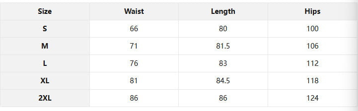Size chart displaying measurements in inches for wide leg cropped pants high waist casual trousers in sizes S through 2XL.