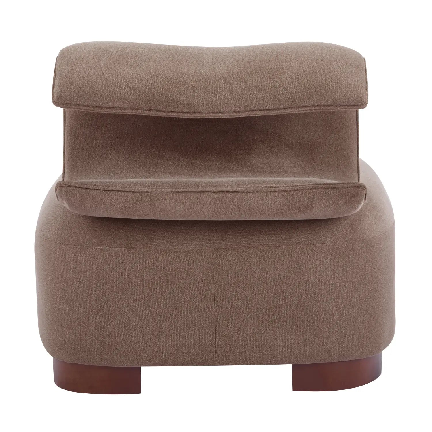 Modern brown polyester pet friendly accent chair with rounded armchair design and wooden legs