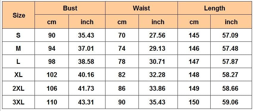 Size chart for the elegant floral lace bell sleeve midi dress displaying garment measurements in centimeters and inches across sizes s through 3xl.