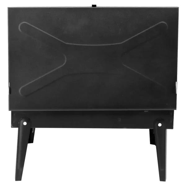 Black metal folding grill with textured surface and reinforced legs for portable charcoal grill 44cm folding square bbq steel.