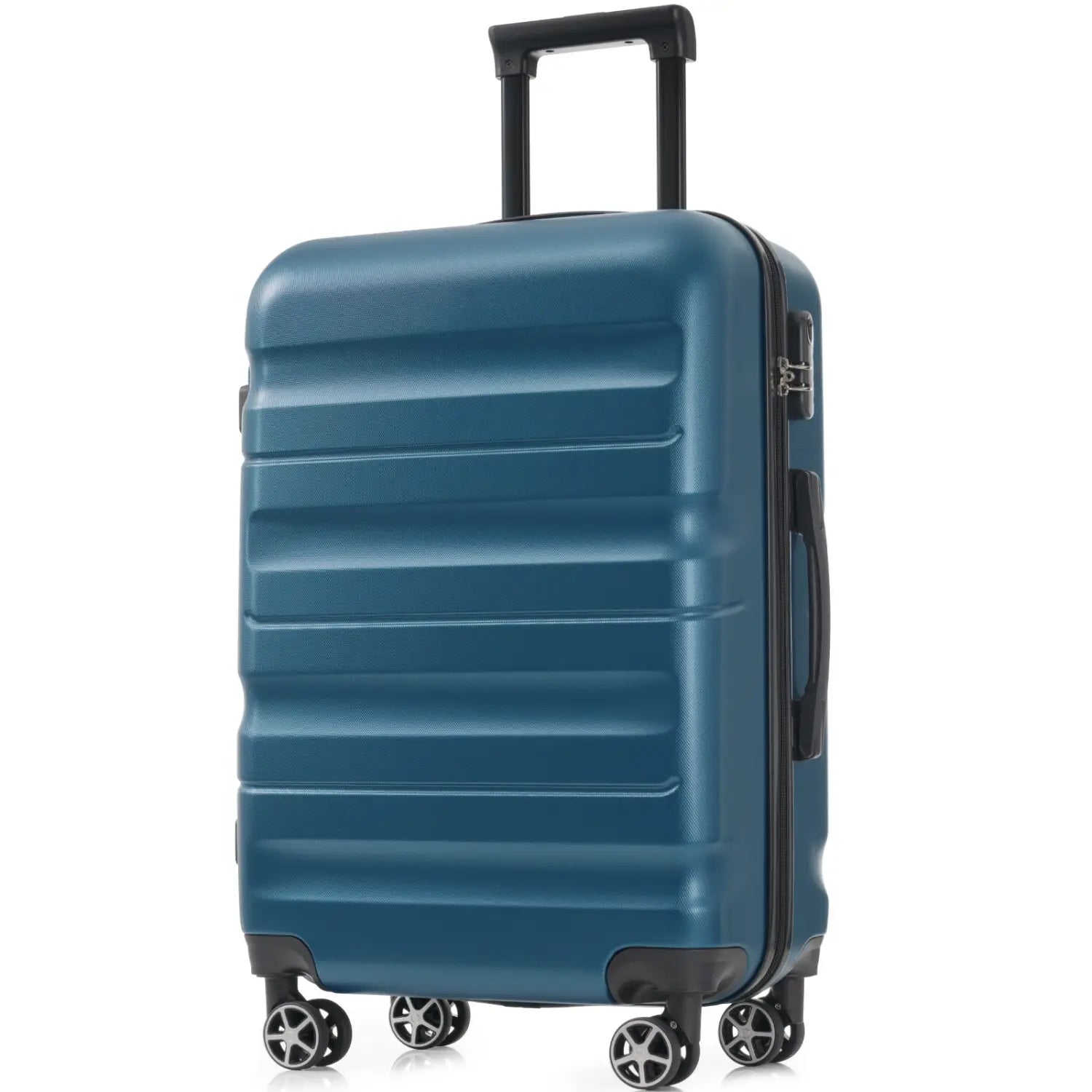 Teal abs hardshell suitcase with black retractable handle and spinner wheels from the inky blue 12 piece luggage set.