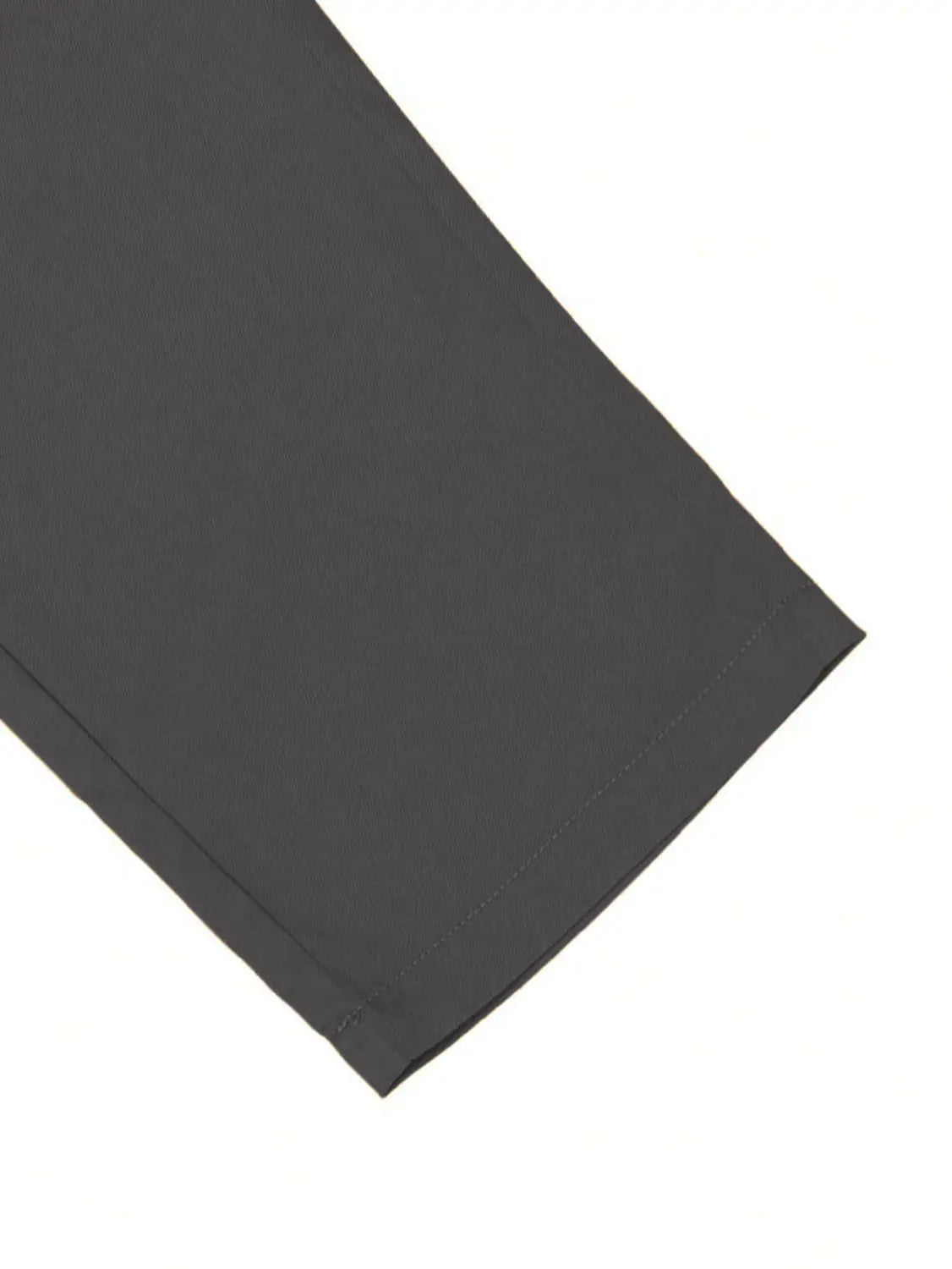 dark gray slim fit tapered jogger pants with drawstring featuring neat stitching along the hem of the fabric pant leg