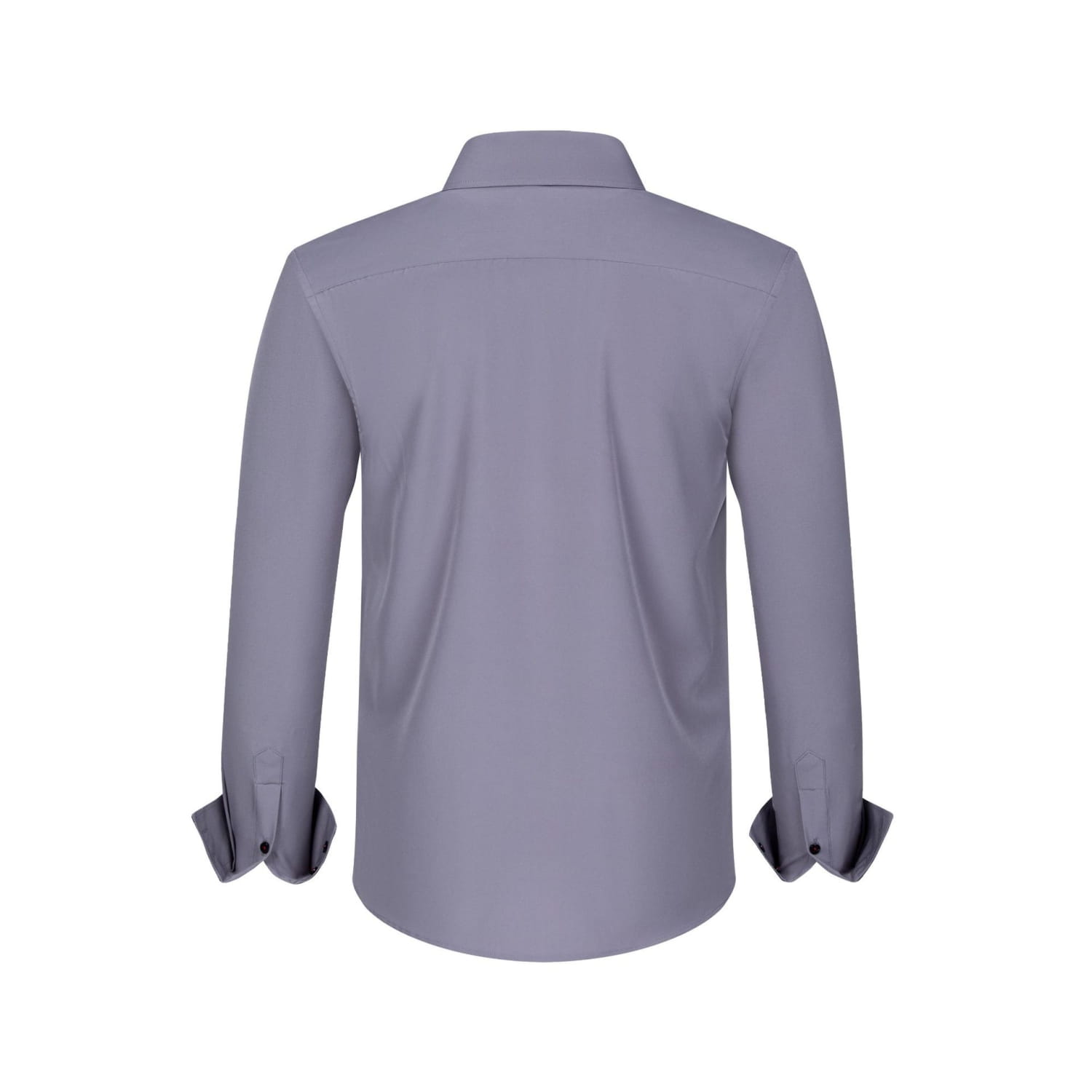Une chemise habillée stretch à empiècements contrastés élégante pour homme, unie grise, à manches longues, avec un col classique et des poignets boutonnés.