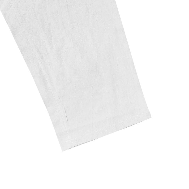 white paper bag with a slightly textured surface and visible seam alongside men’s linen joggers casual drawstring pants.