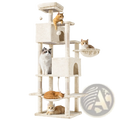 Beige multi-level 66 inch multi-cat tree tower and condo with scratching posts and platforms for cats