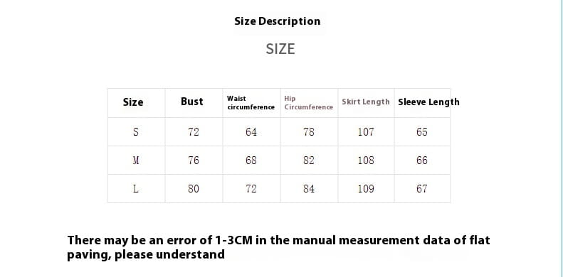 Size chart for a women’s square neck ribbed knit midi dress with side slit showing measurements in centimeters for sizes small medium and large.