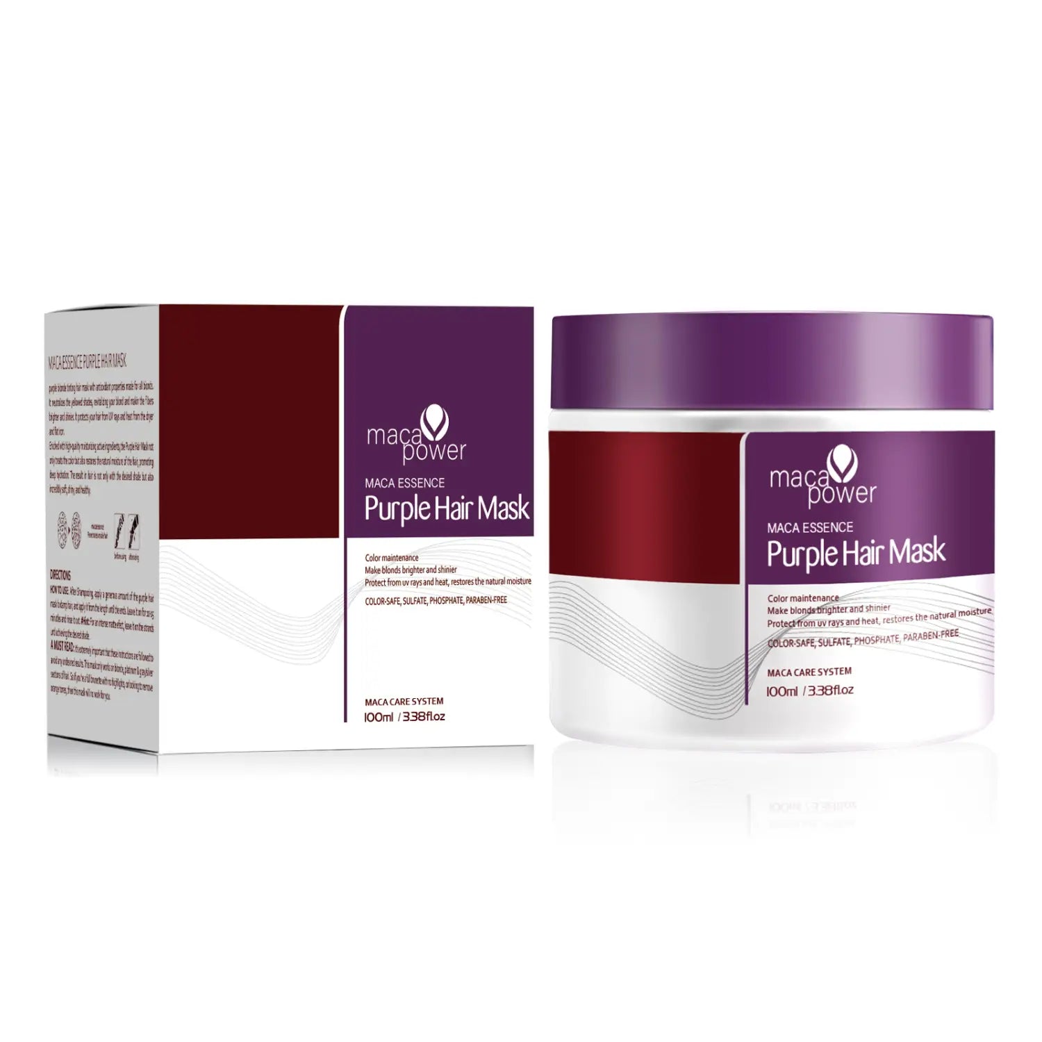 masque capillaire nourrissant au collagène de maca pourpres et blanches, pot cylindrique élégant de 100 ml avec couvercle assorti, pour une nutrition et une réparation profondes des cheveux