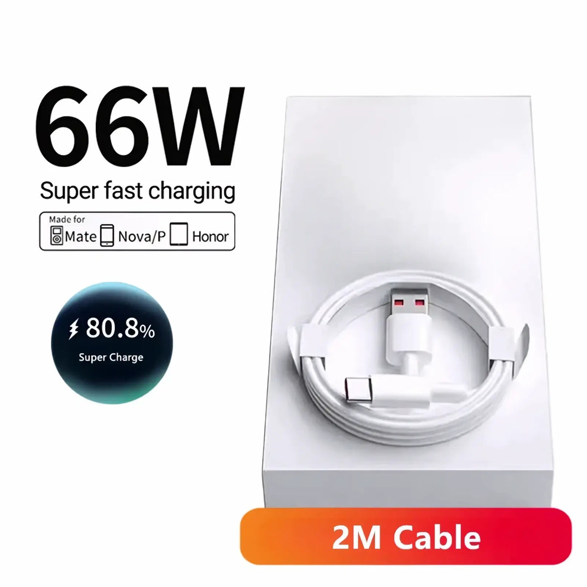 White 66w fast eu wall charger with usb-c cable and protective sleeve for huawei mate nova p and honor devices