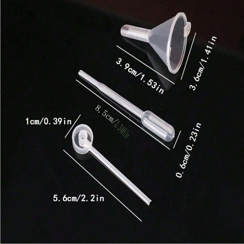 transparent plastic mini funnels and pipette set with measurement markings for essential oil dispensing tool set 3pcs