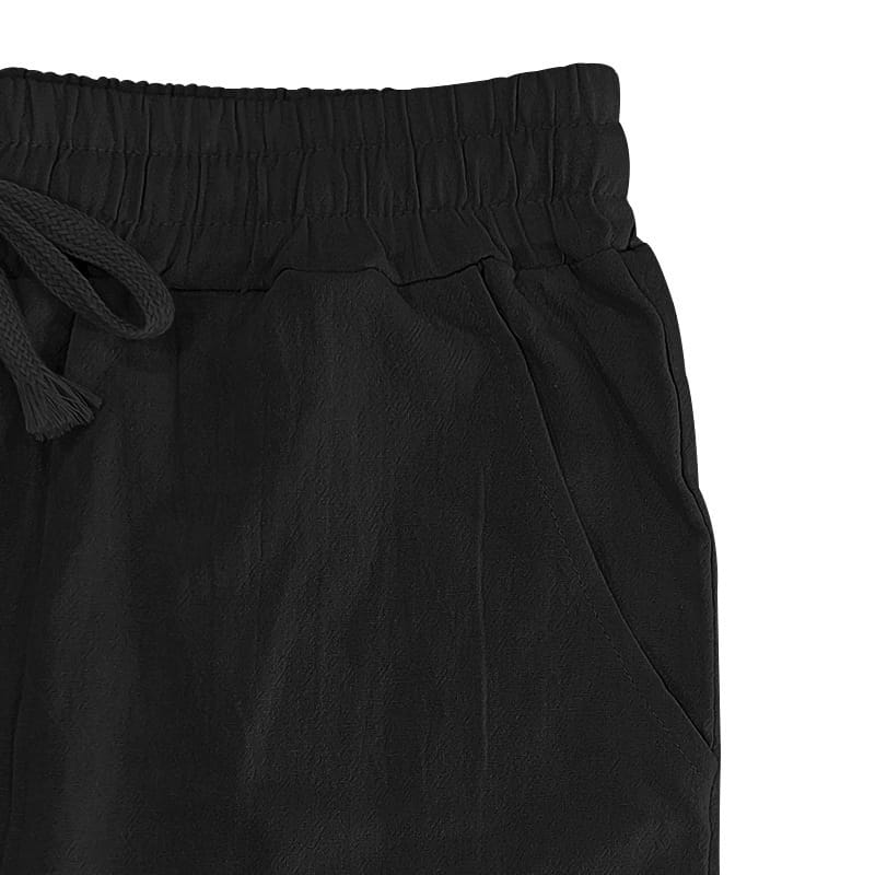 Schwarze Hose mit Kordelzug, aus weich strukturiertem Leinenstoff und elastischem Bund aus dem Set mit Herren-Leinenhemd und -Hose