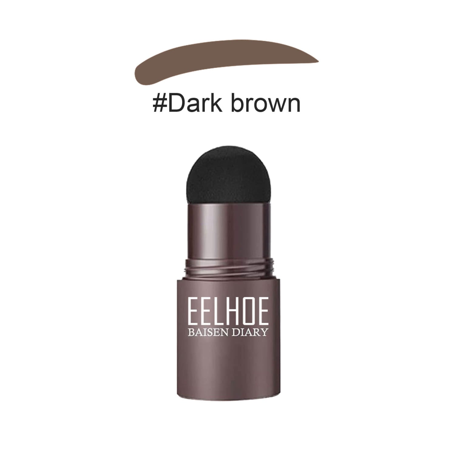 Dark brown eyebrow pencil with black sponge applicator in metallic bronze casing from the eyebrow powder stencil kit with stamp and pencil.