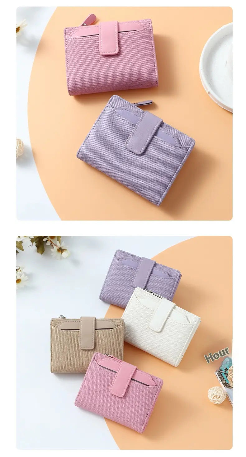 pastel-colored leather wallet for women with woven textured design and flap closure in a minimalist style