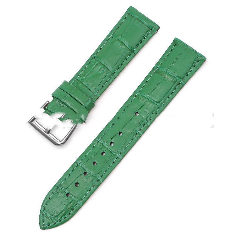 Green crocodile-patterned leather watch strap with silver buckle from Crocodile Leather Watch Strap Set with Buckle