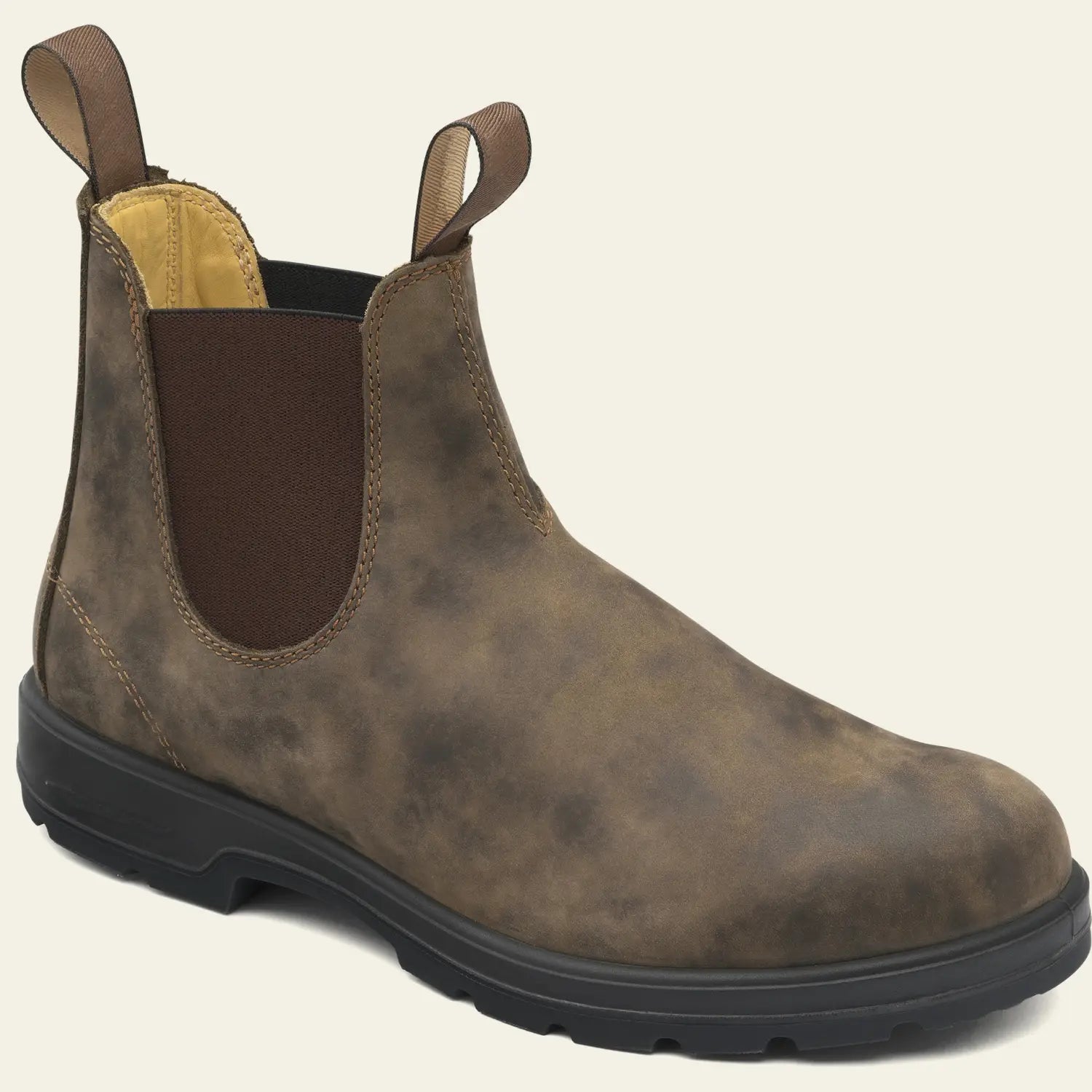 Brown suede unisex chelsea boot with elastic side panels and black rubber sole from the vintage leather martin boots collection.