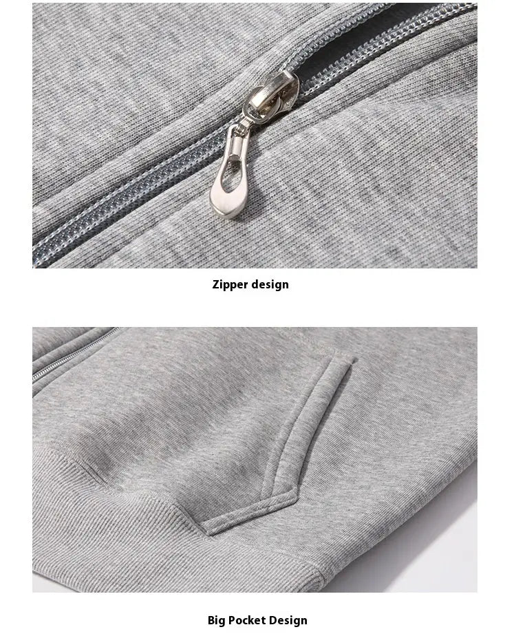 Herren-Schwergewichts-Fleece-Zip-Hoodie in Übergröße in grauem Heather mit Reißverschluss-Zugteil in Silberoptik und großer Fronttasche.