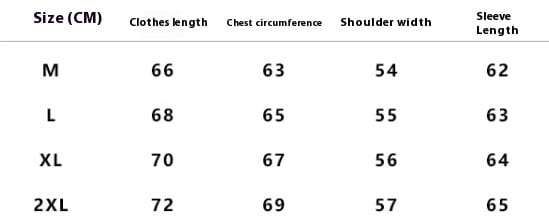 The image shows a size chart in centimeters for the retro washed Detroit jacket men from medium to 2XL.