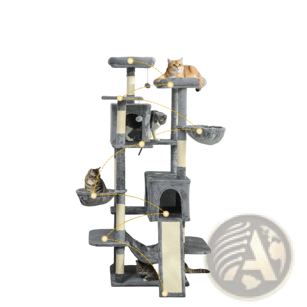 69 inch multi level cat tree tower in dark gray with sisal scratching posts and plush platforms for cats