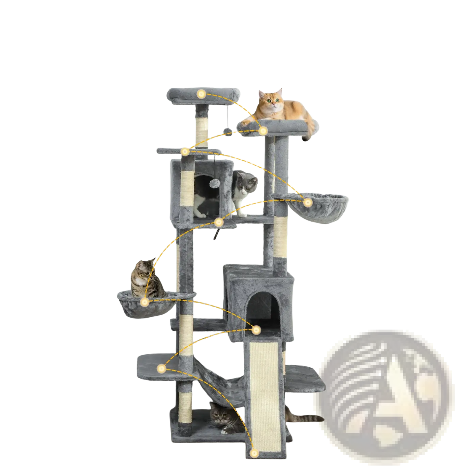 69 inch multi level cat tree tower in dark gray with sisal scratching posts and plush platforms for cats