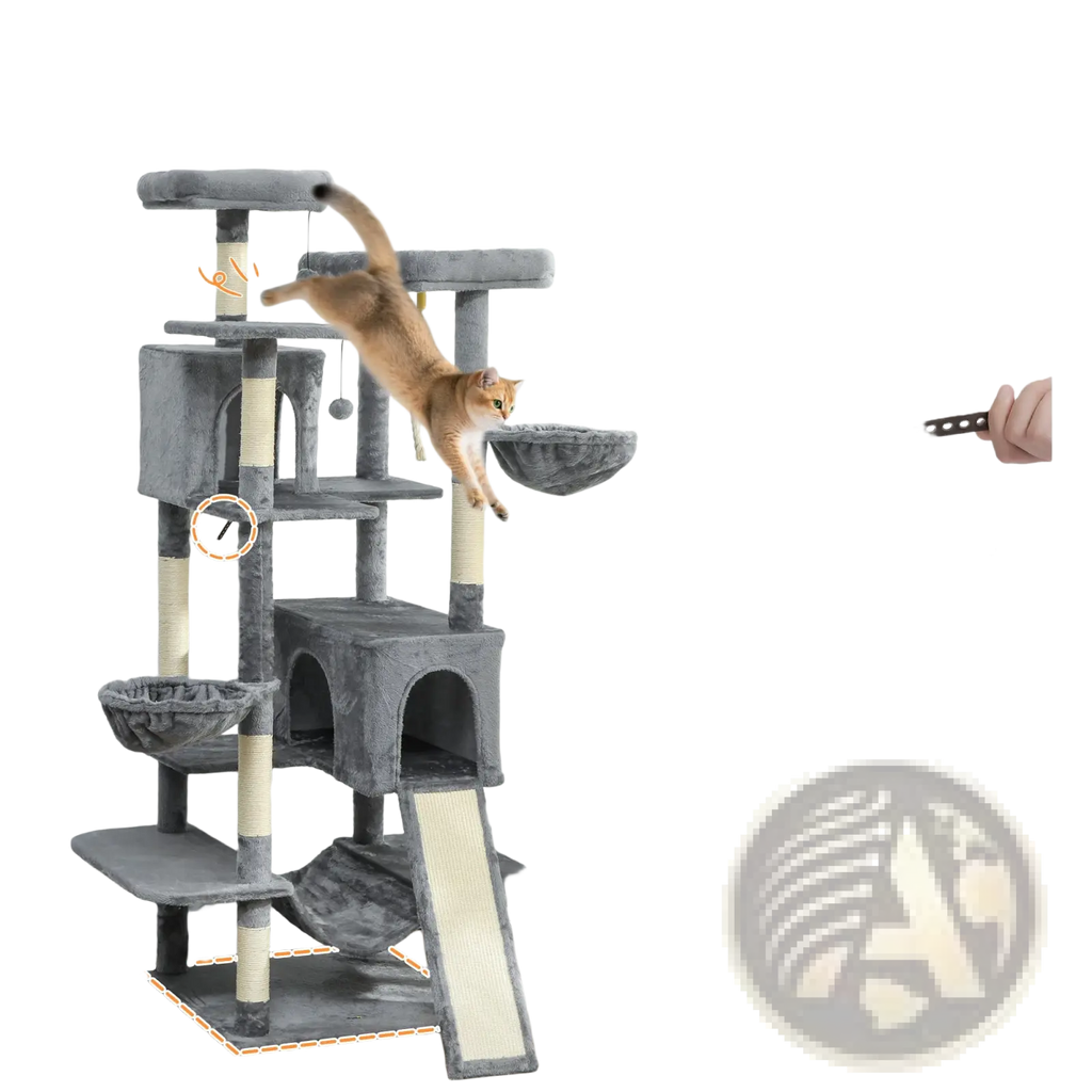 69 inch multi level cat tree tower in dark gray with sisal scratching posts and plush platforms for cats