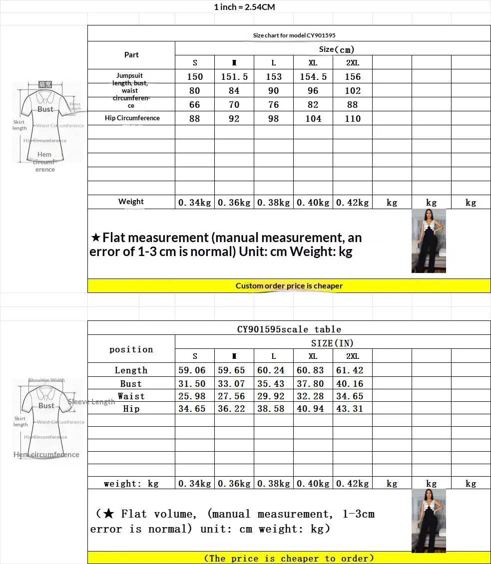 Black butterfly wing slim fit jumpsuit with a fitted design and size measurements from small to 2XL displayed.